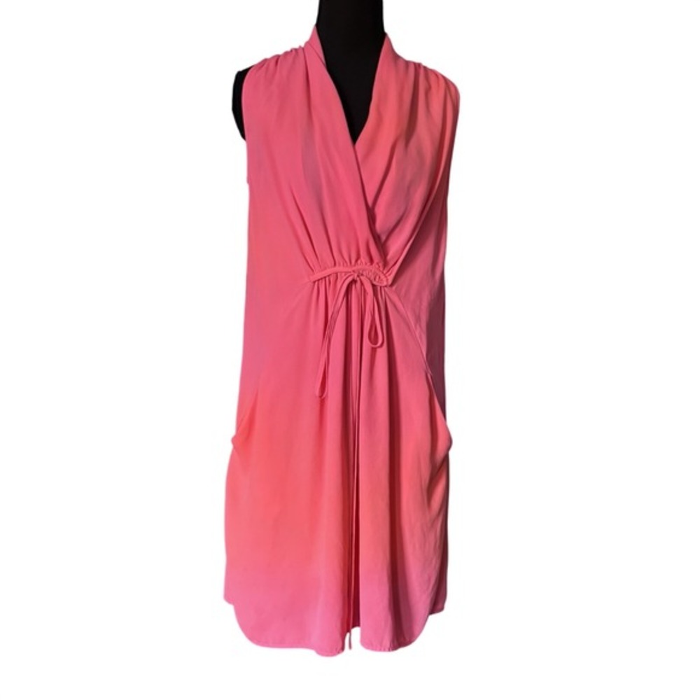 Bar III Women's Coral Chiffon Dress Small Surplice V Neck Tie Waist Sleeveless